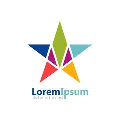 Vibrant Geometric Star Logo: A multifaceted emblem composed of colorful triangles forming a five-pointed star shape, radiating professionalism and visual appeal for diverse brand representations
