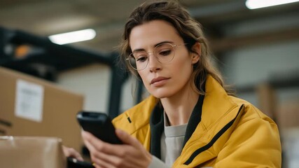 Warehouse operator scanning smart container with handheld device, emotion of focus and professionalism visible, symbolizing automated inventory control, RFID tracking innovation, and efficiency in