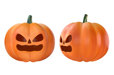 3D cartoon scary halloween pumpkin set isolated on transparent background, PNG file
