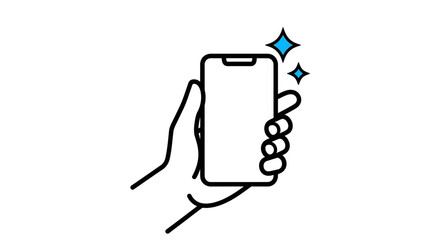 Hand Holding Clean Smartphone Icon: Sparkling Screen Vector Graphic for Apps & Technology
