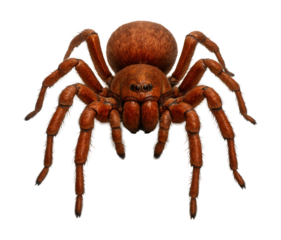 Robust spider with unique reddish-brown coloring, known for its wandering behavior.