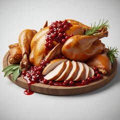 roast turkey with cranberry sauce drizzle, appetizing presentation