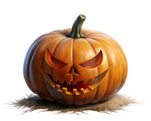 A spooky jackolantern with a sinister grin isolated on transparent background, perfect for halloween decorations and designs