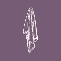 Towel sketch drawing. Hand-drawn illustration in engraving style. Vector line art clipart, isolated
