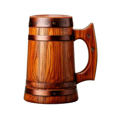 Wooden beer mug isolated on transparent or white background