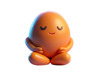 Cute orange character meditating isolated on transparent background, practicing mindfulness and finding inner peace
