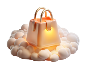Elegant peachcolored handbag on a cloud, isolated on transparent background a stylish accessory for fashionforward individuals