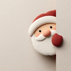 A Whimsical Santa Claus Peeking Around the Corner with a Jolly Expression and Adorable Details Creating a Festive Atmosphere