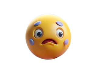 Worried and anxious emoji with wide eyes and furrowed brows isolated on transparent background