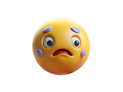 Worried and anxious emoji with wide eyes and furrowed brows isolated on transparent background