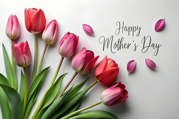 bouquet of red tulips with '' Happy Mother Day '' message .