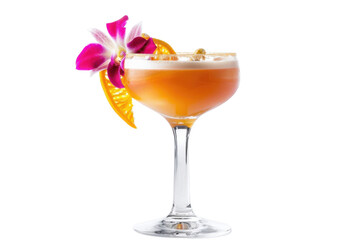 Orange drink with flower garnish on transparent background