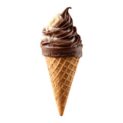 Ice cream cone chocolate, isolated on white background, realistic, studio lighting, centered, no shadow, transparent backgroundice cream, scoop, vanilla, cone, creamy, chocolate, cold, delicious, dess