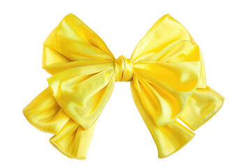 A bright yellow satin ribbon bow on transparent background