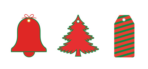 Minimal Christmas Gift Tags Set &mdash; Red and Green Holiday Bell, Tree, and Label Vector