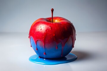 red apple with water drops