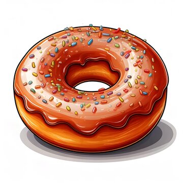 Deliciously Glazed Donut Illustration with Vibrant Colorful Sprinkles - A Sweet and Tempting Treat Perfect for Breakfast, Snack, or Dessert Menus and Bakery Designs