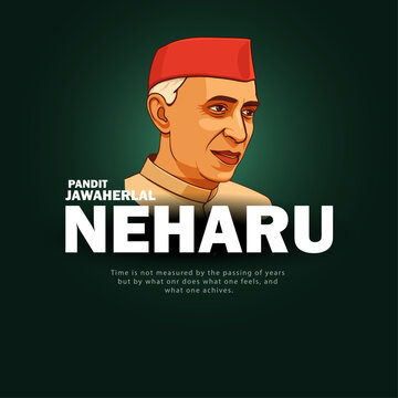 Pandit Jawaharlal Nehru Jayanti Poster with Inspirational Quote and Red Cap