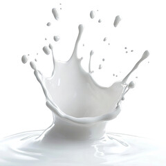 Dynamic splash of white liquid milk frozen in motion creating an abstract crown shape isolated on transparent background