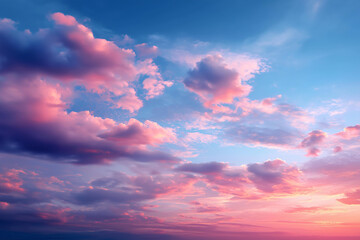 Obraz premium Colorful sunset sky with clouds defocused atmosphere, faceless evening beauty, natural visualization detail, blurred horizon background, divine creation concept, heavenly interface