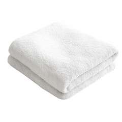 A clean fluffy white towel folded neatly in half isolated on transparent background