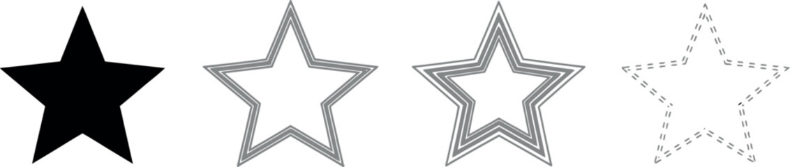 Vector Illustration of Three Stars: Outline, Filled, and Dotted, Isolated on Black Background