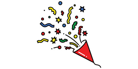 Fototapeta premium Party Popper Explosion Vector | Colorful Festive Celebration Elements