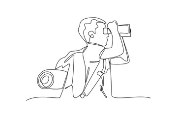 Simple continuous line draw of outdoor activity for exploration. Simple line, creativity, vector.