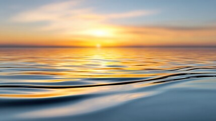 ultra realistic photo of calm water surface with golden reflections of sunset sky, abstract background, , real photography