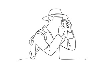 Simple continuous line draw of outdoor activity for exploration. Simple line, creativity, vector.