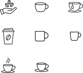 Coffee and Tea Beverage Icon Set: Cups, Beans, and Hot Drinks