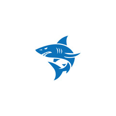 Vector shark logo with blue color. Modern shark logo design on white background. Aggressive shark symbol illustration. Shark logo template vector icon for sports, ocean, and aquatic brand identity.