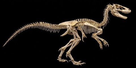 Naklejka premium Velociraptor Skeleton - A scientifically accurate 3D representation of a fierce carnivorous dinosaur