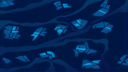 City development. Architectural fragments create a smart city blueprint concept with technological overlays and digital infrastructure elements. Vector illustration