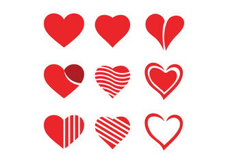 Various Heart Shapes Collection Vector Graphic Design. Love Symbol Different Styles