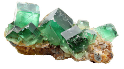 Green fluorite mineral sample on transparent background