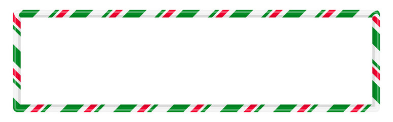 Christmas candy cane rectangle border frame. Festive Holiday Candy Cane Frame with Red, Green and White Stripes. Editable stroke. Vector illustration 