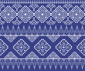Navy Blue and White Seamless Geometric Ethnic Pattern Design
