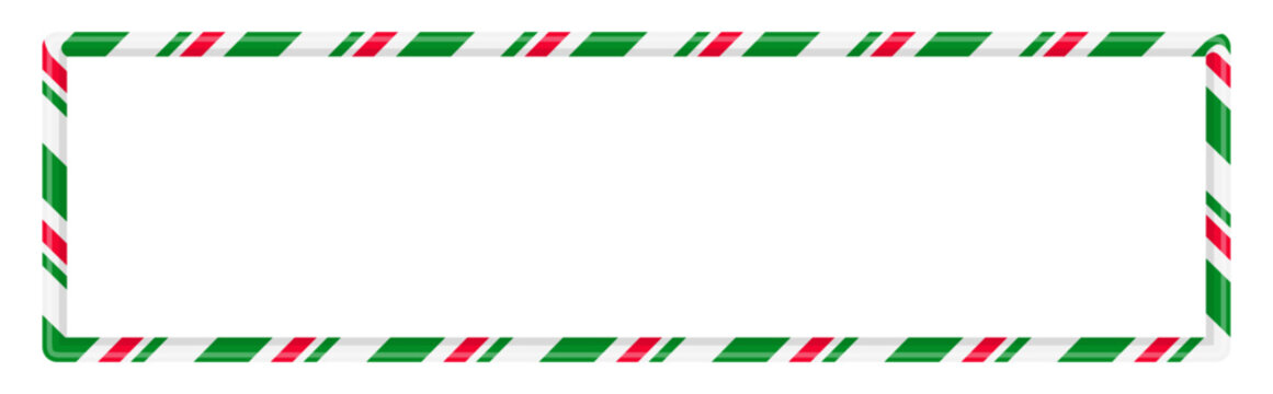 Christmas candy cane rectangle border frame. Festive Holiday Candy Cane Frame with Red, Green and White Stripes. Editable stroke. Vector illustration 