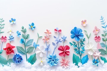 Obraz premium Winter floral on snow border flower origami plant.
