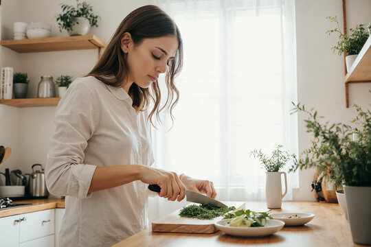Mujer preparando una comida saludable
