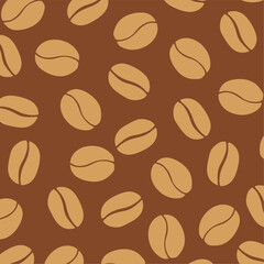 Coffee Background with Bean Pattern. Repeating Coffee Design. Seamless coffee bean pattern with a random layout. Perfect for coffee packaging, cafe branding, wrapping paper, and textile prints