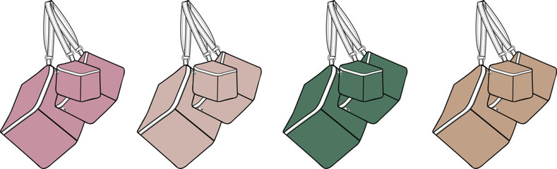 Set of isolated modern handbags with top handles. A flat design illustration showcasing a collection of purses in pastel and earth tones