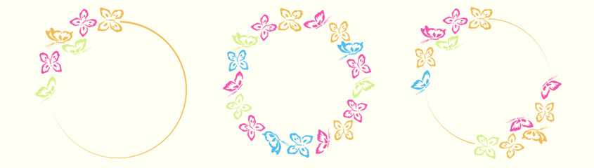 Colorful butterfly frame set — spring floral wreath collection