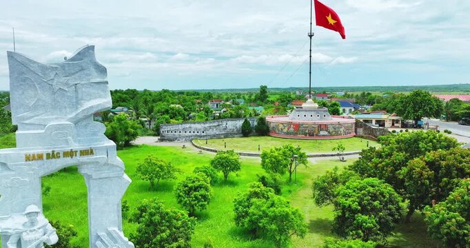 Aerial view of Hien Luong Flagpole is the most important structure of the relic complex on both banks of Hien Luong - Ben Hai River - 17th parallel.