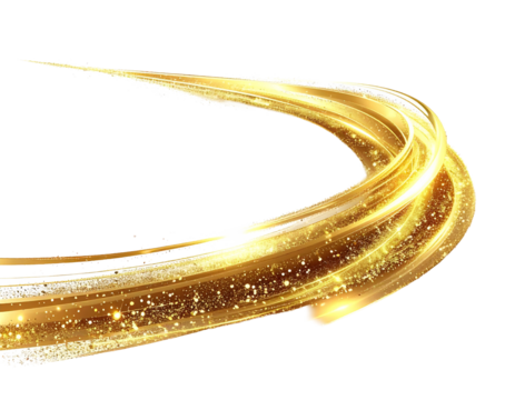 High-end vector illustration of a tapered golden light trail with a subtle gradient and sparkling particles. - Powered by Adobe