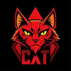 Red Cat Emblem with Stylized CAT Text &ndash; Fierce Logo Design for Gaming and Branding