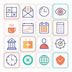 Multifunctional Icon Grid – 4x4 Vector Set for Productivity, Scheduling, and UI Design