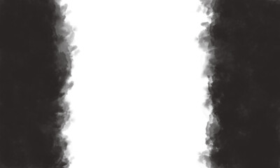Abstract watercolor painting with black ink strokes on the sides isolated on transparent background