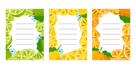 Citrus Fruit Frames and Borders Vector Collection. Hand-drawn Oranges, Lemons, and Limes